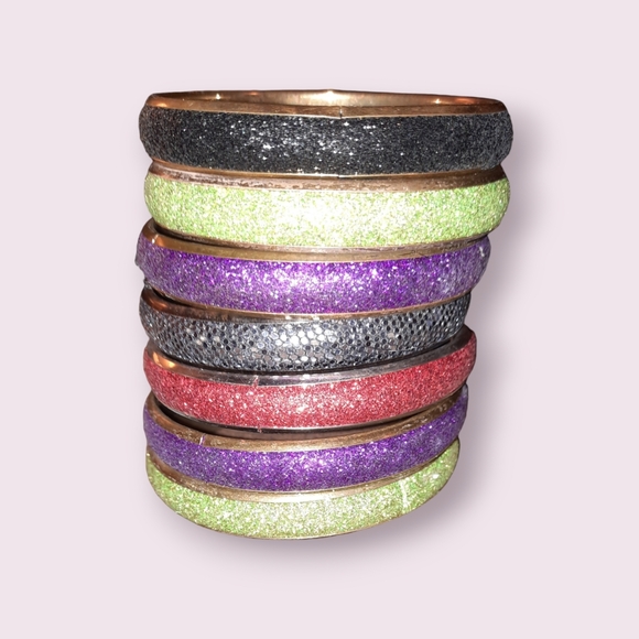 Bundle sequin crystalline bangle bracelets multicolored - Picture 1 of 10